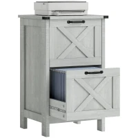 HOMCOM Vertical File Cabinet with 2 Drawers, Rustic Farmhouse Office Storage Cabinet for A4, Letter Size, Distressed Light Gray(m-11)