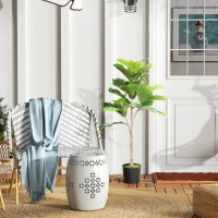 HOMCOM Artificial Fiddle Leaf Fig Tree, 43" Potted Plant with Flocked Soil for Home Office Decor, Green(m-8)