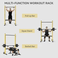 Soozier Squat Rack with Pull Up Bar and Barbell Bar Adjustable Bench Press Multi-Function Weight Lifting Half Rack, Yellow(m-4)