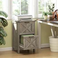 HOMCOM Vertical File Cabinet with 2 Drawers, Rustic Farmhouse Office Storage Cabinet for A4, Letter Size, Distressed Gray(m-9)