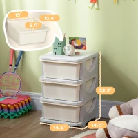 Qaba 3 Tier Kids Storage Unit, 3 Drawer Chest Toy Organizer Plastic Bins for Kids Bedroom Nursery Kindergarten Living Room for Boys Girls Toddlers, Cream White(m-3)