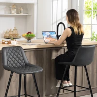 HOMCOM PU Leather Counter Height Bar Chairs Set of 2, 27.75" Bar Stools with Metal Legs for Dining Area, Kitchen Island, Black(m-9)