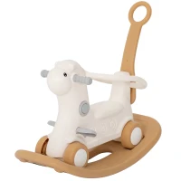 Qaba Rocking Horse for Toddlers 2-5 Years, 4-in-1 Baby Rocking Horse with Detachable Balance Board and Push Handle, Brown(m-1)