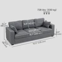 HOMCOM Modern Upholstered Couch, 3 Seater Sofa with Thick Spring Cushions and Deep Seat for Living Room, Dark Grey(m-3)