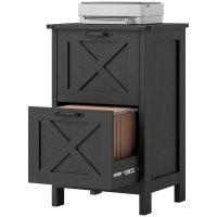 HOMCOM Vertical File Cabinet with 2 Drawers, Rustic Farmhouse Office Storage Cabinet for A4, Letter Size, Distressed Black