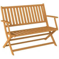 Outsunny 2-Person Foldable Wood Outdoor Bench with Backrest and Armrests for Garden, Porch, Park, Balcony, Teak(m-11)