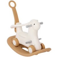 Qaba Rocking Horse for Toddlers 2-5 Years, 4-in-1 Baby Rocking Horse with Detachable Balance Board and Push Handle, Brown(m-11)