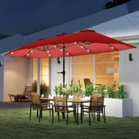 Outsunny 13ft Double-Sided Market Umbrella, Large Patio Umbrella with Solar Lights, Crank Handle for Garden, Pool, Yard, Wine Red(m-2)