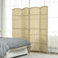 HOMCOM Folding Room Divider Screen 4 Panel 5.6 ' Tall Privacy Screen Freestanding Room Partition for Home Office, Beige(m-2)