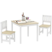 Qaba Kids Table and Chairs Set, Toddler Table and 2 Chair Set for Activity, Art, Craft, Reading, Learning, Natural(m-11)