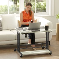 HOMCOM Adjustable Standing Desk with Power Outlets, Stand Up Desk with Tiltable Tabletop, Wheels, Shelf, for Home Office, Oak(m-10)