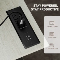 HOMCOM Adjustable Standing Desk with Power Outlets, Stand Up Desk with Tiltable Tabletop, Wheels, Shelf, for Home Office, Oak(m-5)