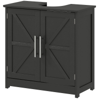 HOMCOM Farmhouse Pedestal Sink Storage Cabinet, Bathroom Sink Cabinet with 2 Barn Doors and Adjustable Shelf, Distressed Black