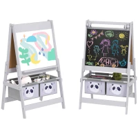 Qaba Art Easel for Kids with Paper Roll, Blackboard, Whiteboard, Storage(m-11)