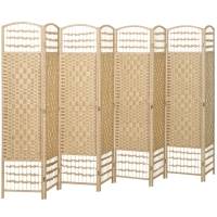 HOMCOM 8 Panel Folding Room Divider Portable Privacy Screen Wave Fiber Room Partition for Home Office Natural