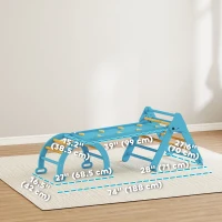 Qaba 7-in-1 Pikler Triangle Set, Foldable Wooden Climbing Toys with Arch, Ramp and Ladder for Toddlers 1-4 Years, Blue(m-3)