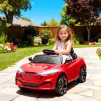 Qaba 12V Kids Ride On Car, Licensed Ford Mustang Mach-E Electric Car with Remote Control, LED Light, Music, Red(m-2)