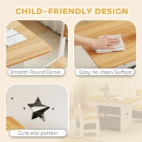 Qaba 3 Piece Kids Table and Chair Set with 6 Removable Drawers, for Classroom, Living Room, Bedroom, Nursery, Natural(m-6)