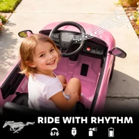 Qaba 12V Kids Ride On Car, Licensed Ford Mustang Mach-E Electric Car with Remote Control, LED Light, Music, Pink(m-7)