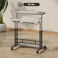 HOMCOM Adjustable Standing Desk with Power Outlets, Stand Up Desk with Tiltable Tabletop, Wheels, Shelf, for Home Office, Oak(m-3)