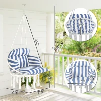Outsunny Hammock Swing Chair, Macrame Hanging Chair with Large Cushion, Chain, Steel Frame for Indoor Outdoor Use, Blue and White(m-3)