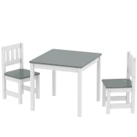 Qaba Kids Table and Chairs Set, Toddler Table and 2 Chair Set for Activity, Art, Craft, Reading, Learning, Grey(m-2)