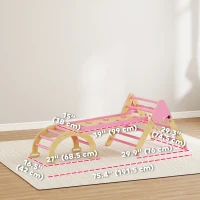 Qaba 8-in-1 Pikler Triangle Set, Foldable Wooden Climbing Toys with Arch, Ramp and Ladder for Ages 18-48 Mouths, Pink(m-3)