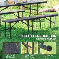 Outsunny 2 Pack 6 ft Portable Foldable Bench Seats, Plastic Folding Benches with Carrying Handle for Camping, Black(m-5)