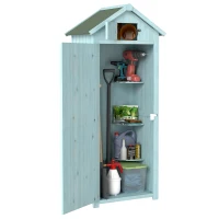 Outsunny 30" x 21" x 71" Garden Storage Shed, Outdoor Tool Utility Storage House  with 3 Tier Shelves and Roof, Blue(m-11)