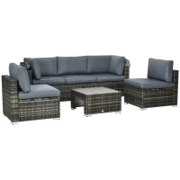 Outsunny Outdoor Daybed with Canopy, 4 Piece Sectional Patio Furniture Set, Cushions, Coffee Table Ottoman, PE Wicker Conversation Sofa Set & Convertible Sunbed, Gray(m-1)