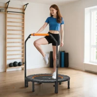 Soozier 40" Foldable Mini Fitness Trampoline, with Adjustable Foam Handle, Orange(m-1)