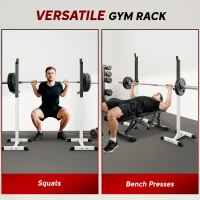 Soozier Adjustable Barbell Rack Stable Power Squat Stand Portable 2 Bars Barbell Holder Weight Rack, Black and White(m-4)