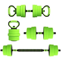 Soozier 66lbs 4-in-1 Adjustable Weight Dumbbell Set, Barbell, Kettlebell, Push Up Stand, Green(m-2)