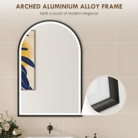 HOMCOM 24" x 36" LED Bathroom Mirror, Arched Tempered Glass Wall Mirror, Anti-Fog, Dimmable, Memory Function, Black(m-9)