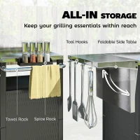 Outsunny Outdoor Grill Dining Cart with Stainless Steel Top, Pizza Oven Stand Table with Foldable Side Table, Silver(m-6)