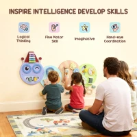 Qaba Caterpillar Montessori Busy Board, 7 in 1 Sensory Wall for Playroom Nursery Classroom, for Toddlers 3+ Years(m-5)