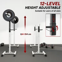 Soozier Adjustable Barbell Rack Stable Power Squat Stand Portable 2 Bars Barbell Holder Weight Rack, Black and White(m-5)