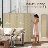 HOMCOM Folding Room Divider Screen 4 Panel 5.6 ' Tall Privacy Screen Freestanding Room Partition for Home Office, Beige(m-5)