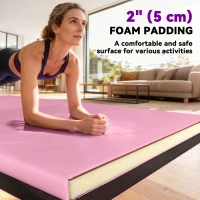 Soozier 4'x6'x2'' Folding Gymnastics Tumbling Mat, Exercise Mat  with Carrying Handles for Yoga, MMA, Martial Arts, Stretching, Core Workouts, Pink(m-4)