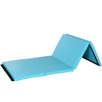 Soozier 4'x8'x2" Folding Gymnastics Tumbling Mat, Exercise Mat with Carrying Handles for Yoga, MMA, Martial Arts, Stretching, Core Workouts, Light Blue(m-2)