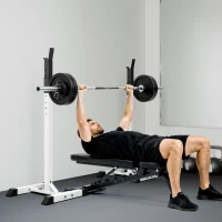 Soozier Adjustable Barbell Rack Stable Power Squat Stand Portable 2 Bars Barbell Holder Weight Rack, Black and White(m-8)