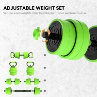 Soozier 66lbs 4-in-1 Adjustable Weight Dumbbell Set, Barbell, Kettlebell, Push Up Stand, Green(m-5)
