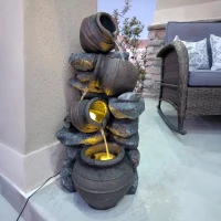 Outsunny 28.3" Solar Water Fountain, 4-Tier Resin Cascading Jars and Stacked Stones Outdoor Waterfall Fountain with LED Lights(m-9)