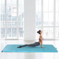 Soozier 4'x8'x2" Folding Gymnastics Tumbling Mat, Exercise Mat with Carrying Handles for Yoga, MMA, Martial Arts, Stretching, Core Workouts, Light Blue(m-8)