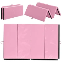 Soozier 4'x6'x2'' Folding Gymnastics Tumbling Mat, Exercise Mat  with Carrying Handles for Yoga, MMA, Martial Arts, Stretching, Core Workouts, Pink(m-11)