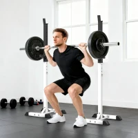 Soozier Adjustable Barbell Rack Stable Power Squat Stand Portable 2 Bars Barbell Holder Weight Rack, Black and White(m-10)