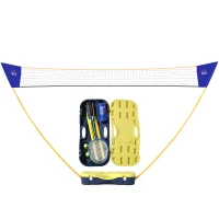 HOMCOM Portable Badminton Net Set with 9.5x5 ft Net, Foldable Badminton Net with 2 Shuttlecocks, 2 Badminton Rackets and 1 Suitcase, for Indoor Outdoor, Beach, Backyard(m-11)