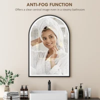 HOMCOM 24" x 36" LED Bathroom Mirror, Arched Tempered Glass Wall Mirror, Anti-Fog, Dimmable, Memory Function, Black(m-6)