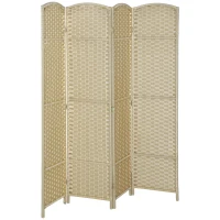 HOMCOM Folding Room Divider Screen 4 Panel 5.6 ' Tall Privacy Screen Freestanding Room Partition for Home Office, Beige(m-1)