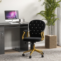 Vinsetto Velvet Office Desk Chair Button Tufted Vanity Chair with Swivel Wheels, Adjustable Height and Tilt Function, Black